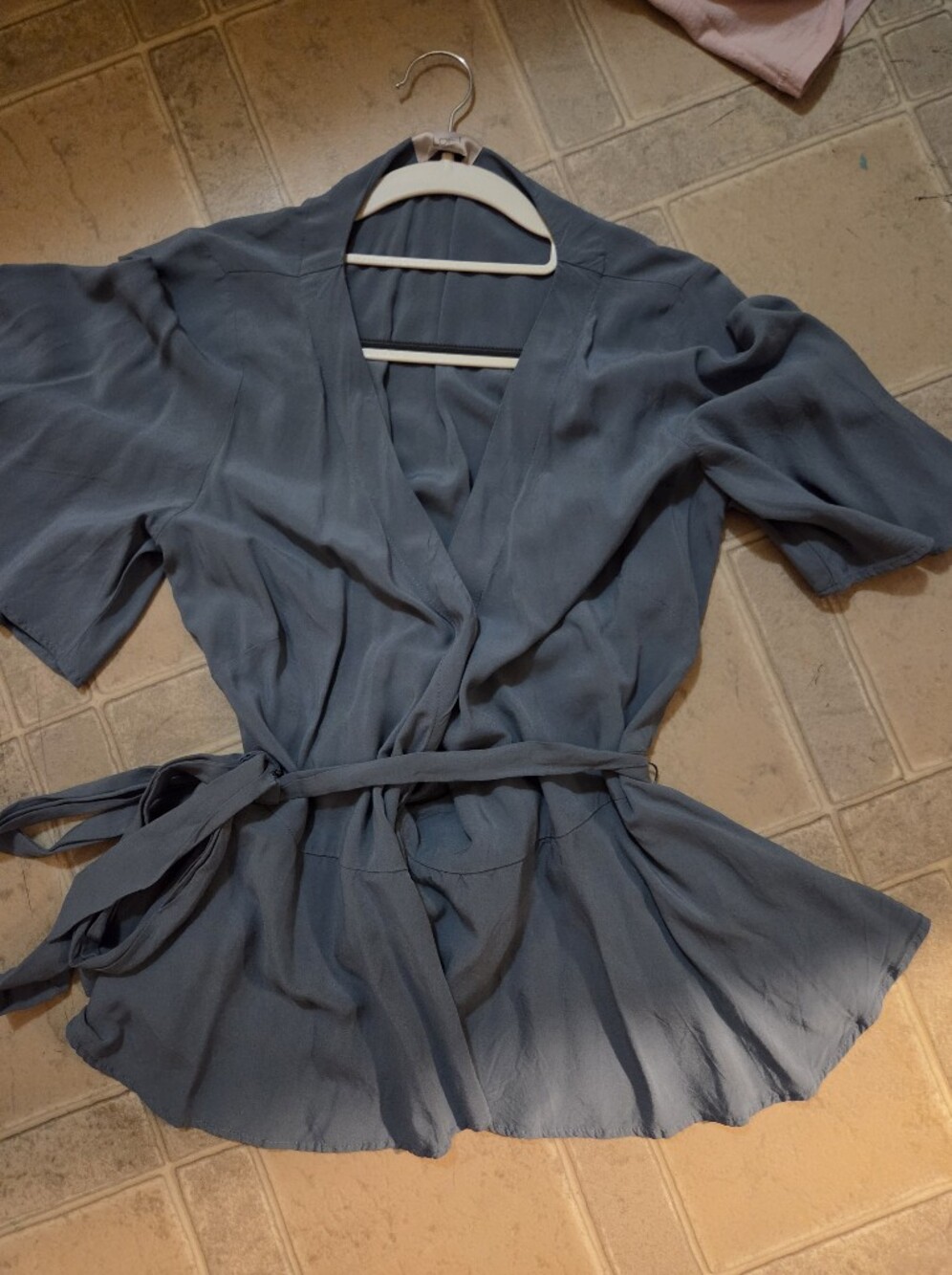 LOFT Slate Blue Wrap Blouse with Self Tie Belt